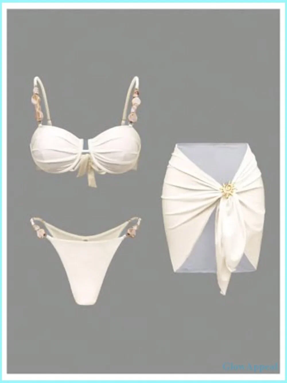 3 Piece High Waisted Triangle Bikini Set with Sarong Cover Up Skirt